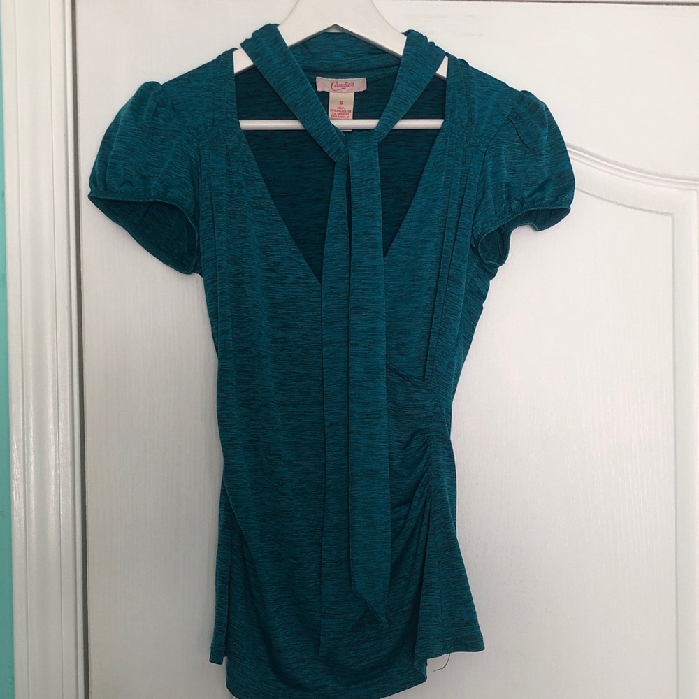 Candie's Teal Tie-Neck Blouse